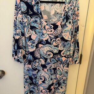 Lilly Pulitzer Blue and Black Sheath Dress with Bishop Sleeves